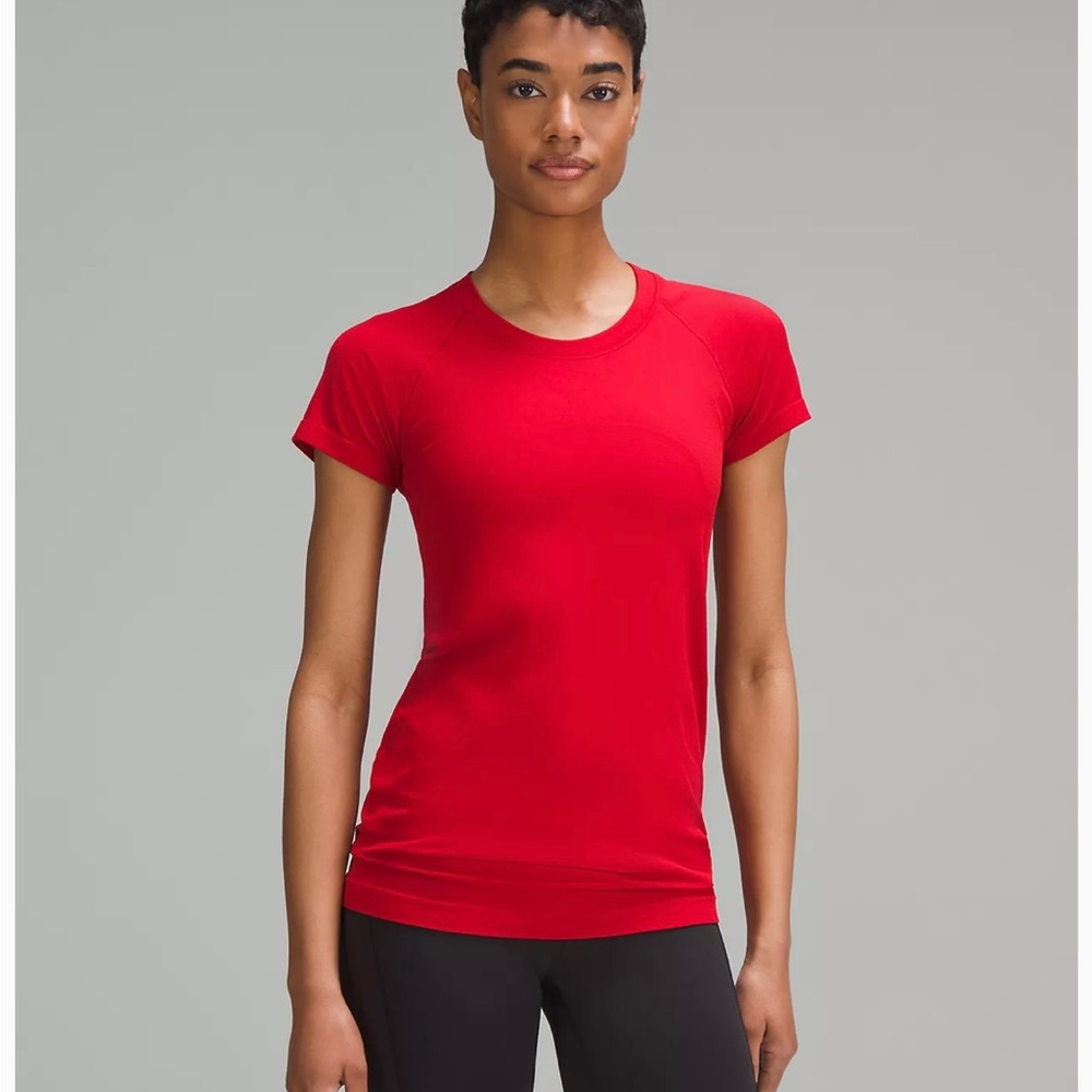 crimson red Lululemon swiftly tech tee size 2